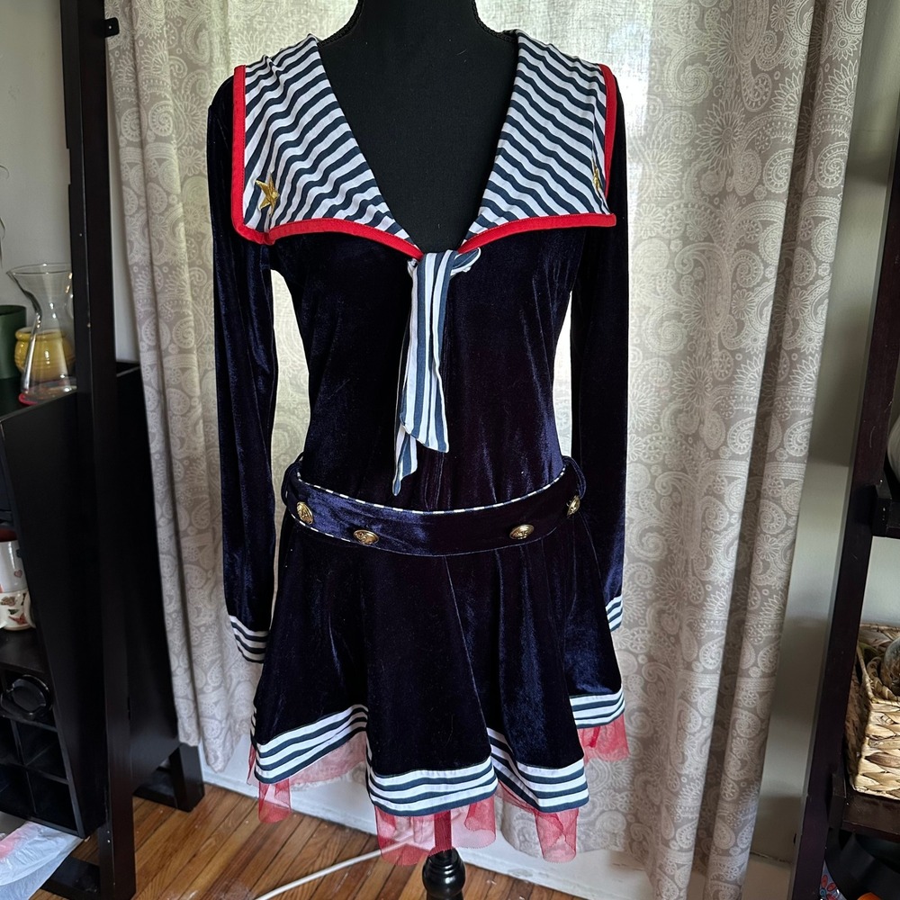 Delicious Sexywear Pin Me Up Sailor Costume Dress Navy Blue Velvet Size S/M